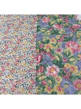 Vintage-Look Floral Fabric Cotton 9"x53" Two Patterns Colorful Sewing Quilting D
